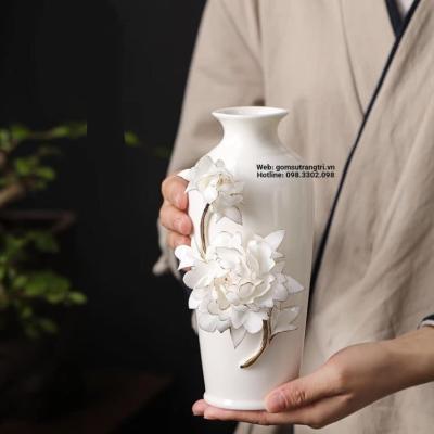 BÌNH SỨ XƯƠNG THỦ CÔNG HOẠ TIẾT HOA MẪU ĐƠN